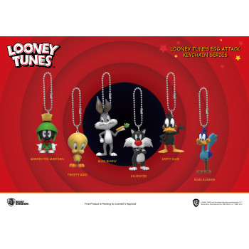 Beast Kingdom KC-006 Warner Bros. Looney Tunes Series: Bugs Bunny, Sylvester, Daffy Duck, Tweety Bird, Road Runner, Marvin The Martian Egg Attack Keychain (Complete Set 6 Characters)